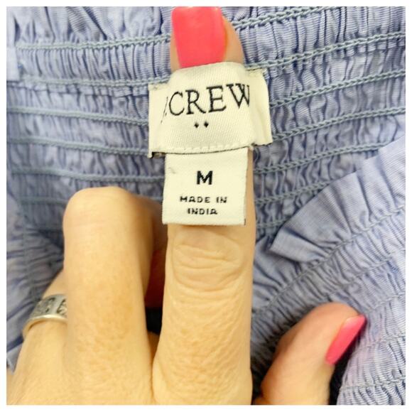 J Crew Factory Smocked Tie-Shoulder Blue Tank Top - Picture 5 of 8